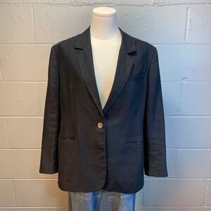 Chelsea Cambell Black Linen Blazer Jacket Women's Size 12 Petite